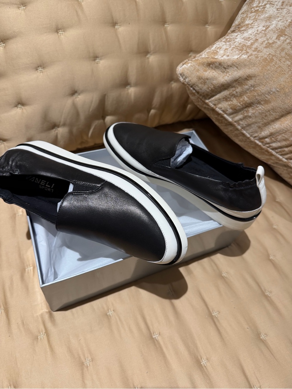 Vaneli Black Slip-On Sneakers with White Platform Sole